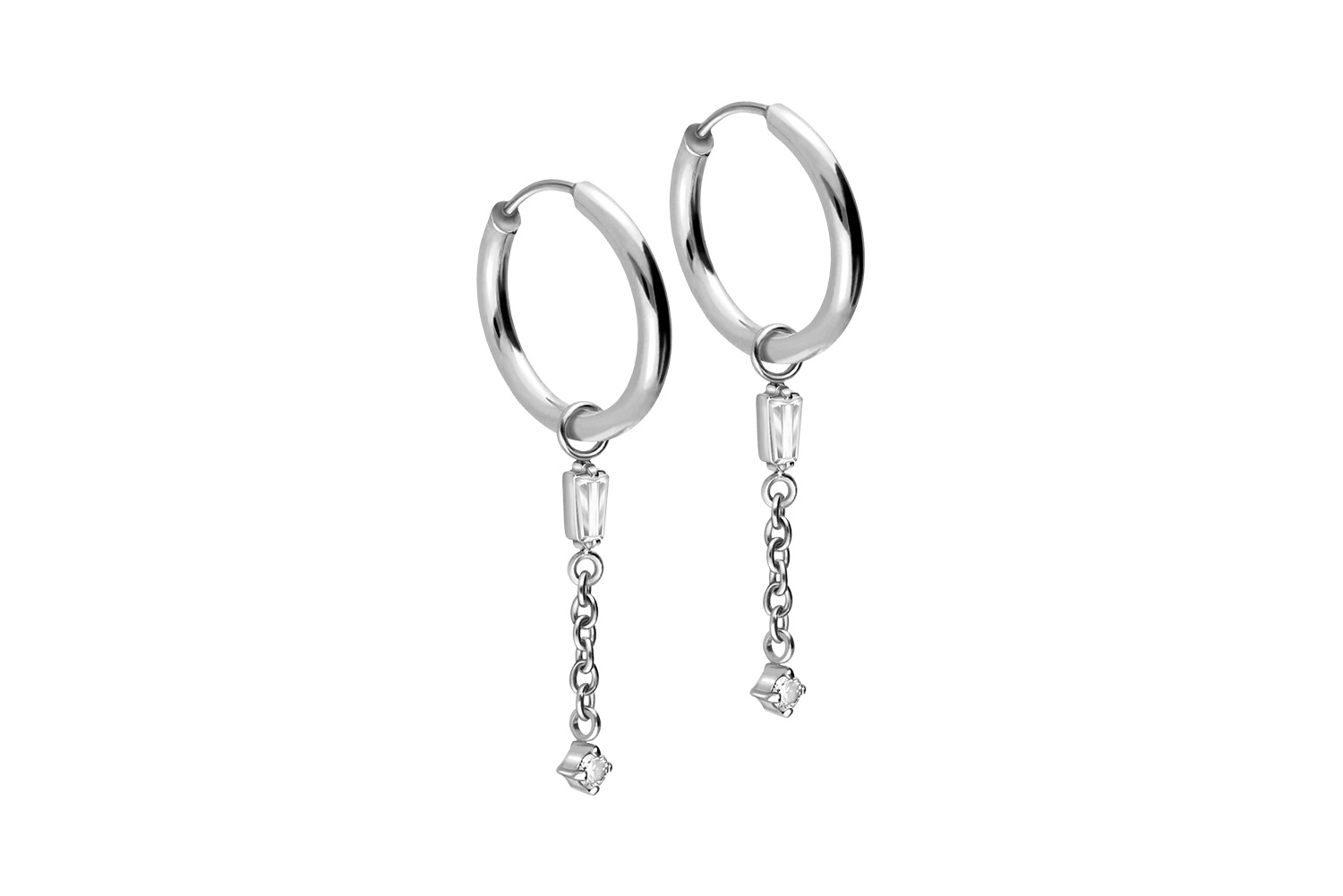 Chirurgenstahl Ohrclicker Creolen 2 KRISTALLE + KETTE von Piercingline